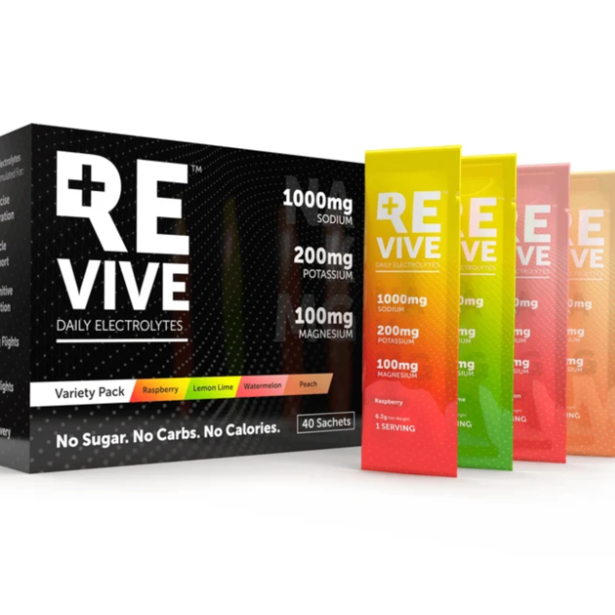 Revive Daily Electrolytes Variety 40s Mix 1 - Raspberry, Lemon Lime, Watermelon, Peach sachets