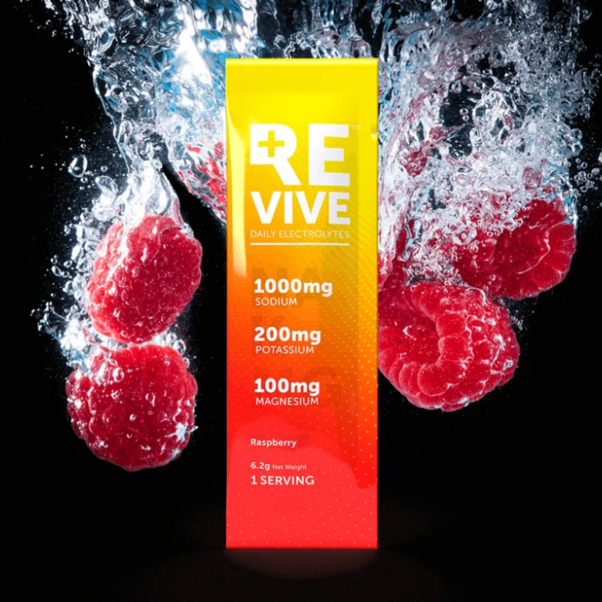 Revive Daily Electrolytes Watermelon single sachet with watermelon splashing in water