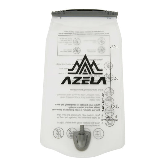 Azela 1.5L hydration bladder front view with drinking tube