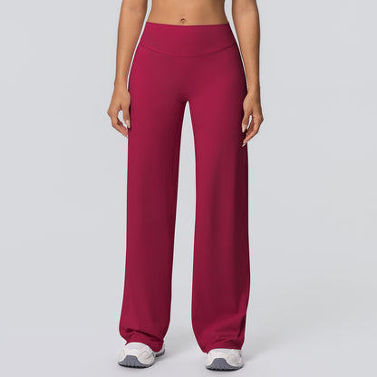 Wide-leg yoga pants in raspberry red
